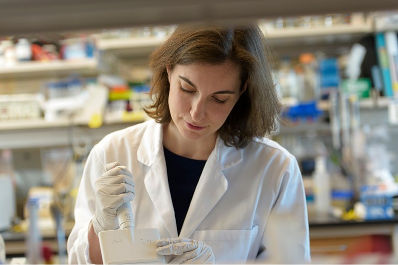 Adrienne Boire at the lab bench