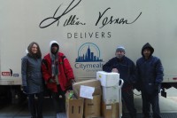 Allysia Matthews, with Citymeals-on-Wheels staff donating reusable ice packs